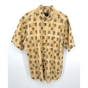 Woolrich Button‎ Up Shirt Men's Size XL Brown Deer AOP Short Sleeve